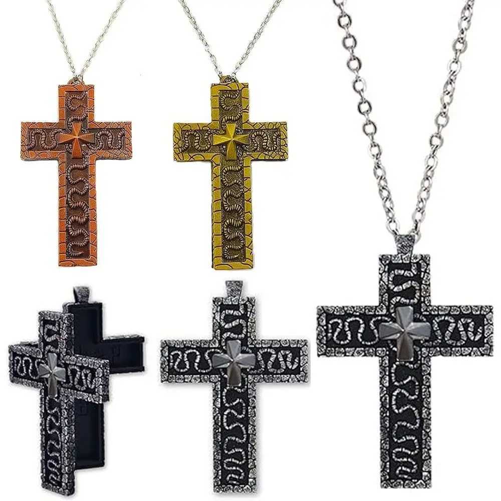 With Secret Compartment Cross Pendant Necklace Openable Stainless Steel Chain Pendant Necklace Vintage 3D Printed Charm Jewelry W250712