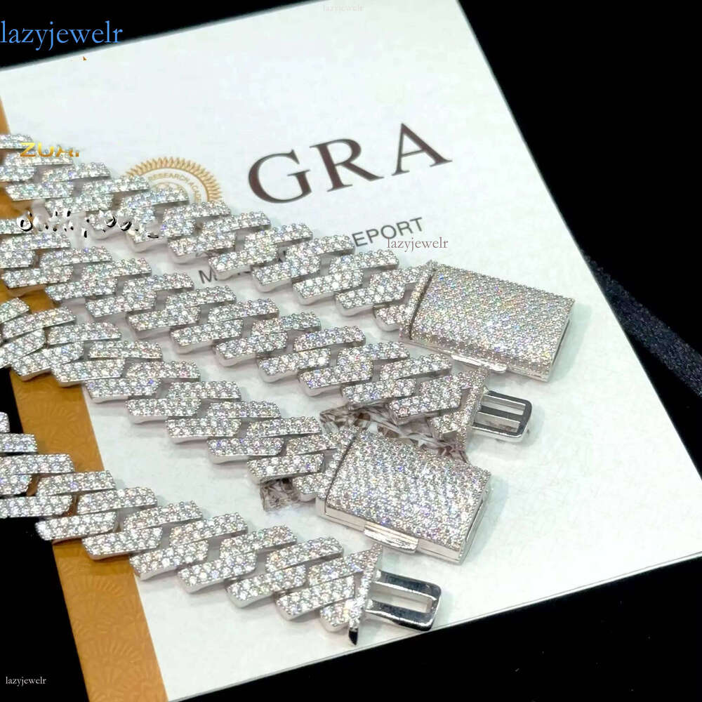 designer pass test 14mm wide gra moissanite dia gold sterling sier cuban link chain for men hip hop necklace with box
