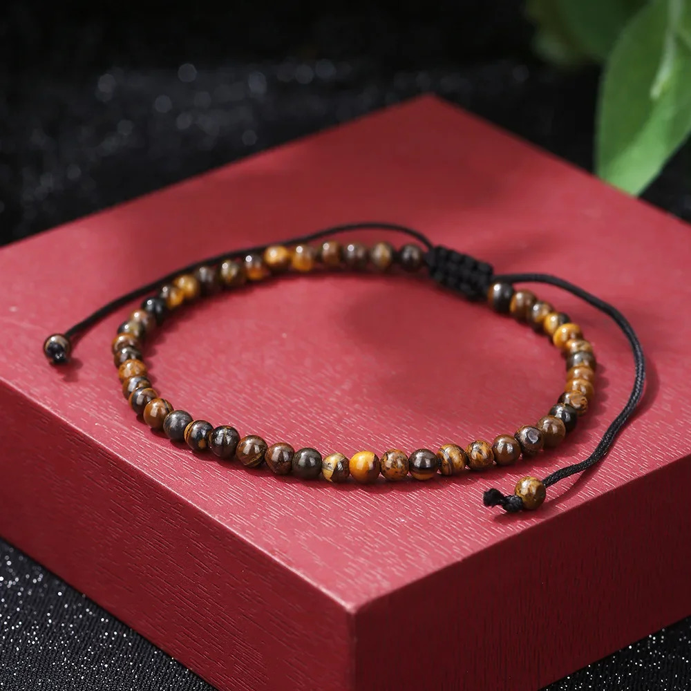 Fashion Beaded Rope Bracelet Unisex Braided Adjustable Cord 4/6mm Obsidian Tiger Eyes Stone Braclet Meditation Couple Jewelry 250712