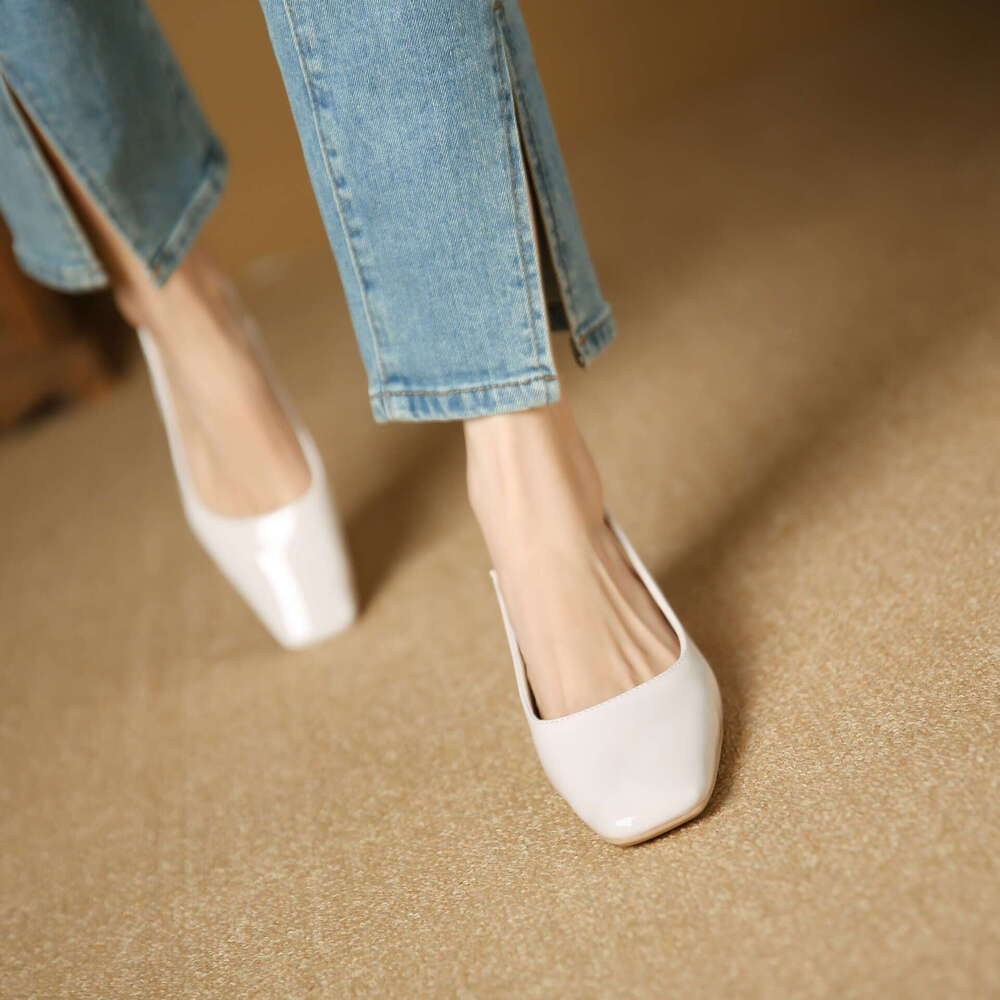 3337-32 One-Strap Square Toe Open Back Shallow Mouth High Heels Summer New Plaid Chunky Heel Sandals Fashion Women's Shoes