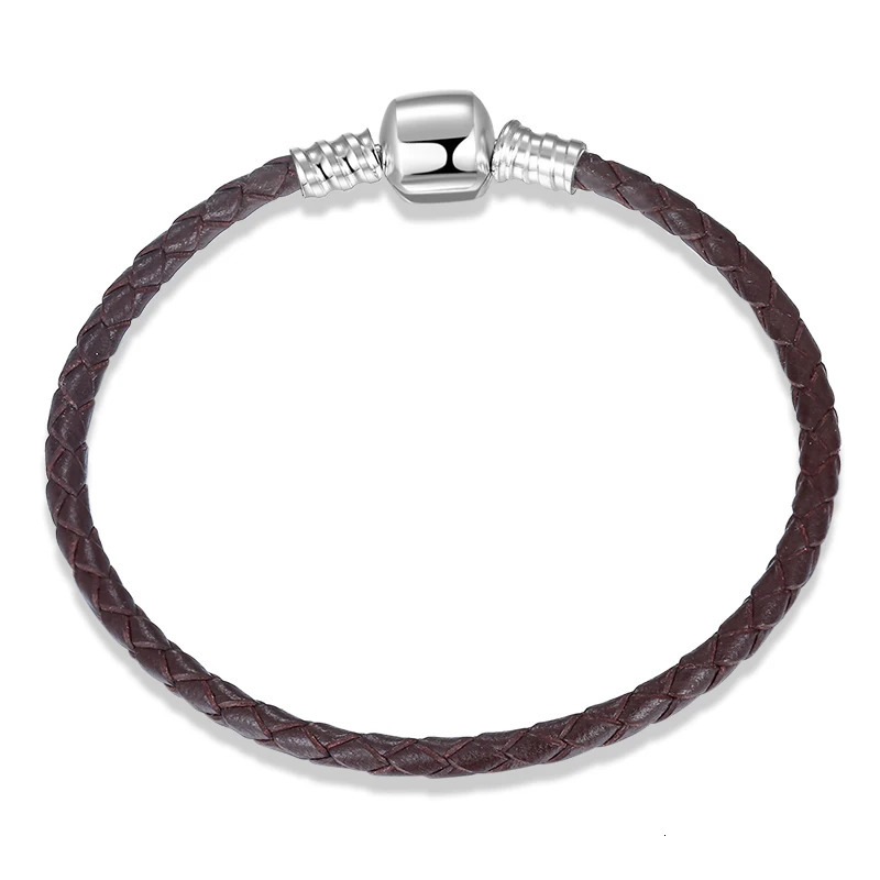 100% Genuine Blue Black Brown Leather Bracelets 925 Sterling Silver Women Weave Snake Charms Chain Jewelry Rope Bracelets Diy 250712