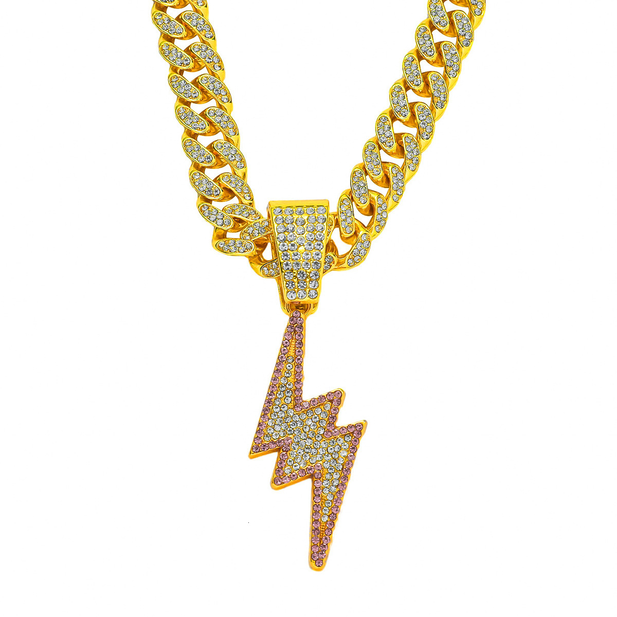 Luxury Jewelry Designer Jewelry Trendy Men's Cool Two-tone Diamond Lightning Large Pendant Necklace Shiny Diamond Hip-hop Street Dance Rap Style 