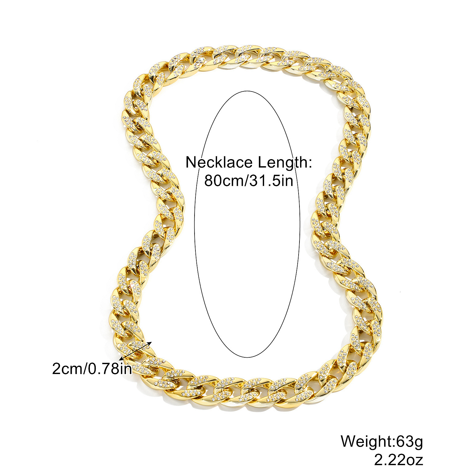 Luxury Jewelry Designer Jewelry European And American Cross-border New Style Encrypted Zircon Long Exaggerated Chain Full Zircon Hiphop Personality Hi