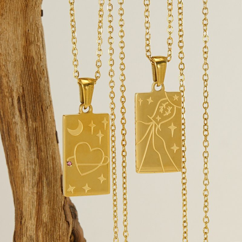 Luxury Jewelry Designer Jewelry Cross-border 18K Gold Stainless Steel Tarot Card Necklace For Women Fashionable Personality Titanium Steel Square Pend