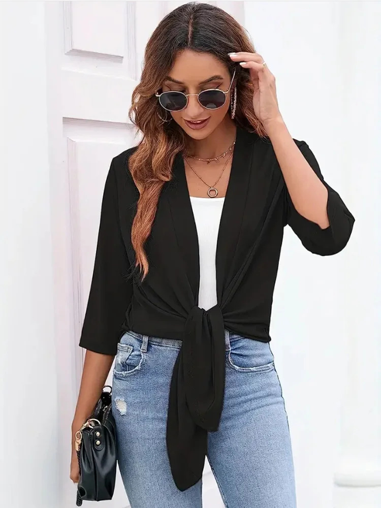 Plus Size Womens Lightweight Open Front Cardigan - Casual 3/4 Sleeve Soft Drape Versatile Fashion Open Front 250710