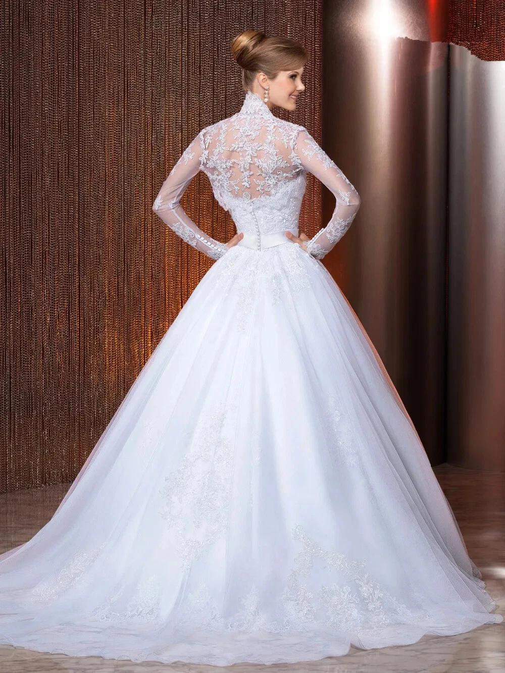 Vintage White A-Line Wedding Dresses With Jacket Lace Appliques Long Sleeves Bridal Gown court Train Vestidos De Novia Back Buttons