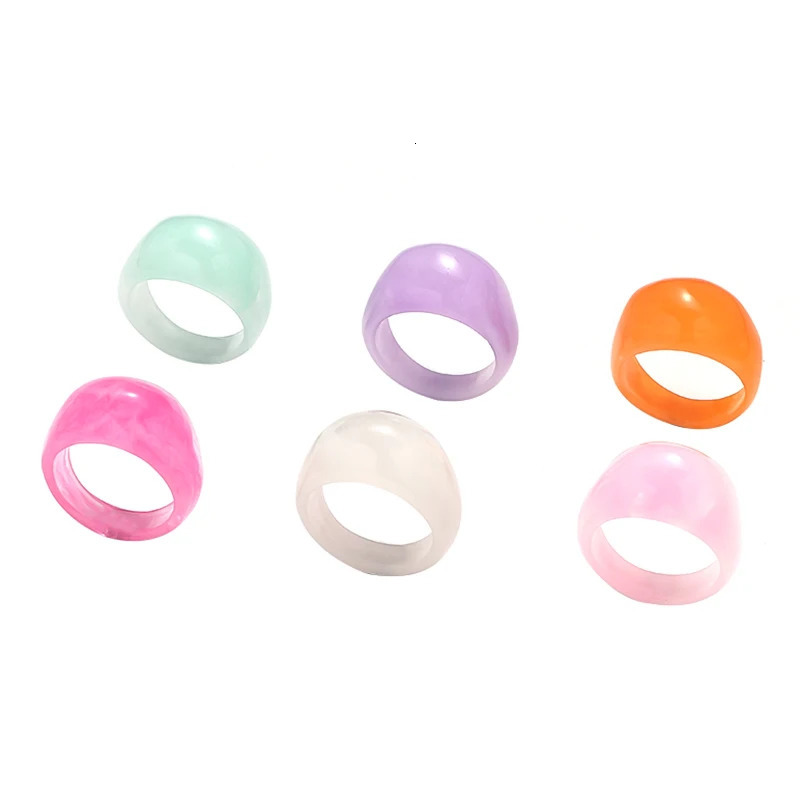 6 PCSEuropean and American Creative Colorful Transparent Acrylic Ring INS Personalized Simple Round Resin Ring for Men and Women 250708