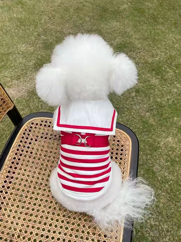 T698 Pet clothes spring and summer new navy style traction buckle top vest Teddy Bichon dog cat thin vest