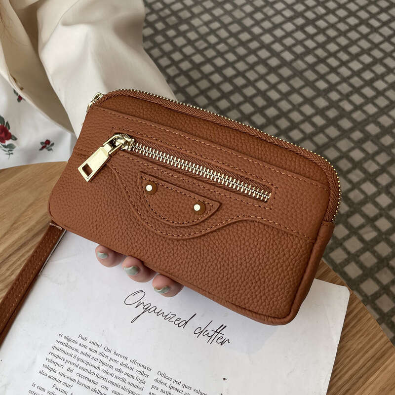 Top Layer Cowhide Women's Clutch New Motorcycle Bag Large Capacity Double Zipper Phone Holder Genuine Leather Handbag