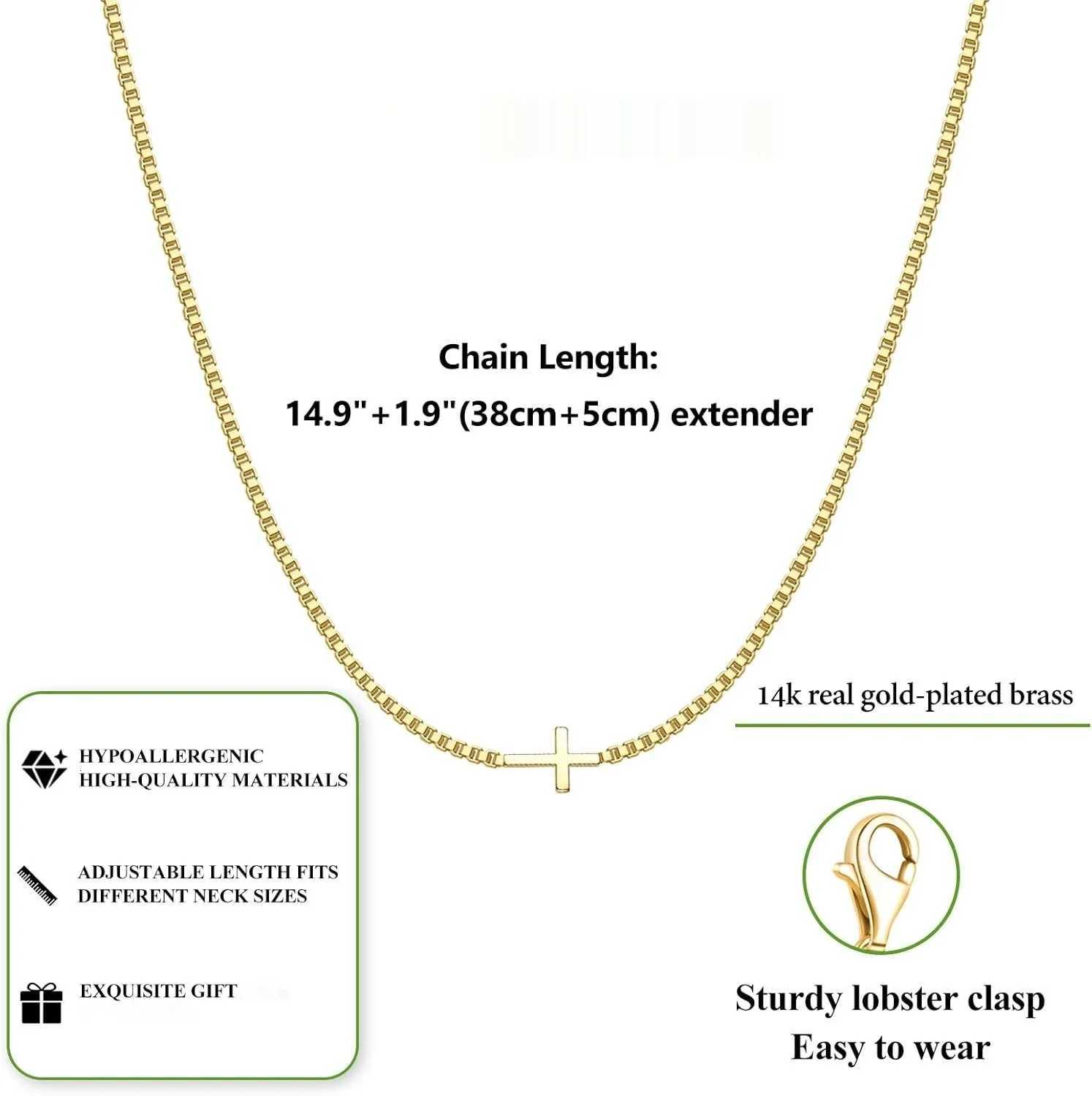 14K Gold Plated Small Cross Pendant Choker Simple Trendy Charm Chain Necklace Religious Jewelry Gift W250712