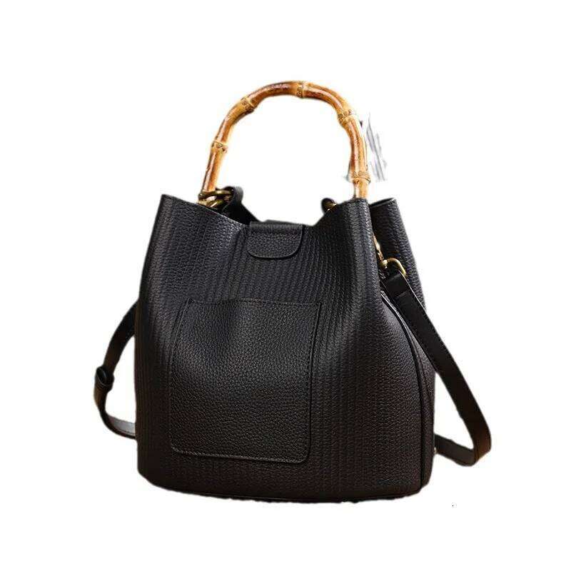 2025 New Genuine Leather Women Handbags Bamboo Handle Single-shoulder Messenger Bucket Bag Small Portable Tote Bags