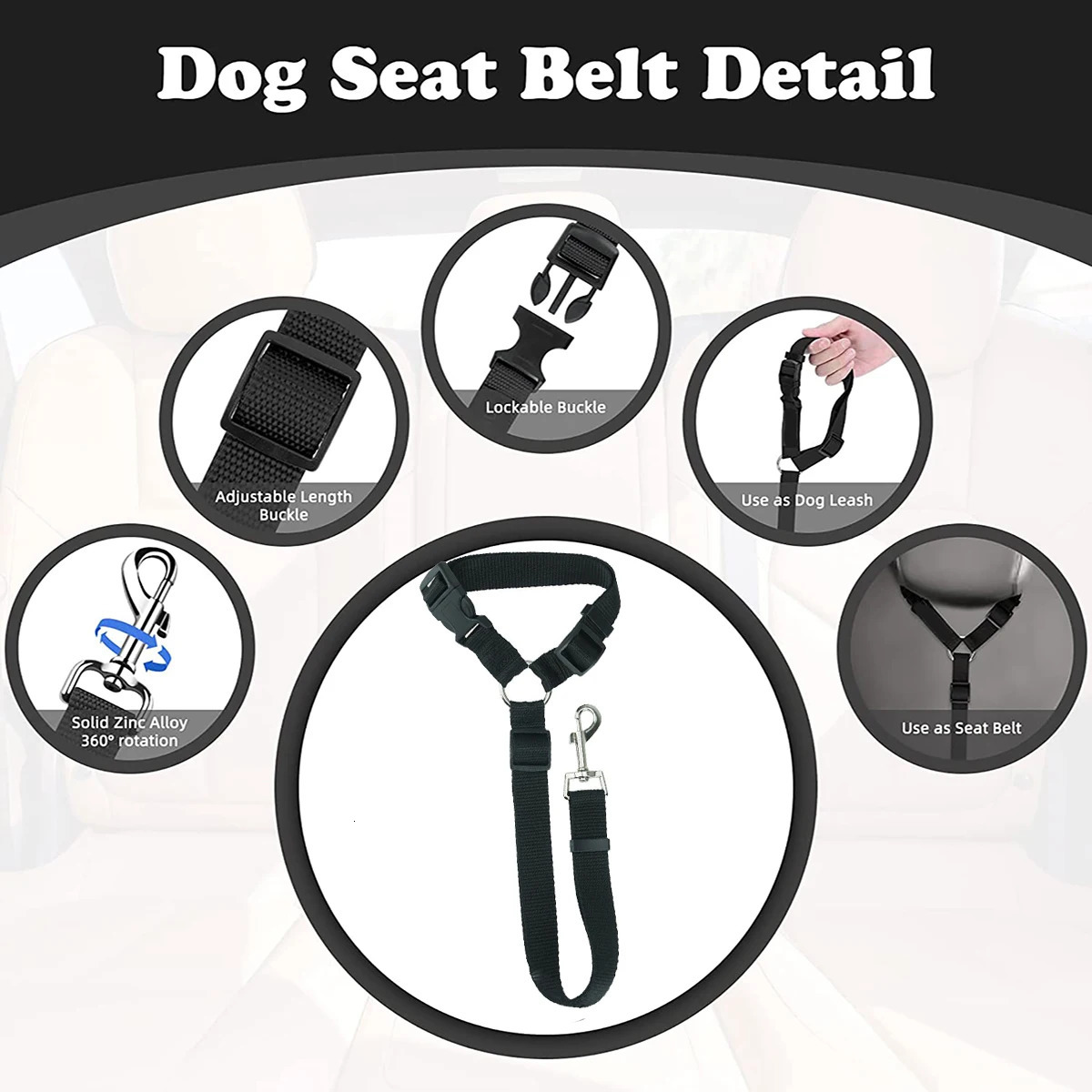 1pc Pet Dog And Cat Seat Belt Car Headrest Restraint Adjustable Safety Rope Car Seat Belt 250709