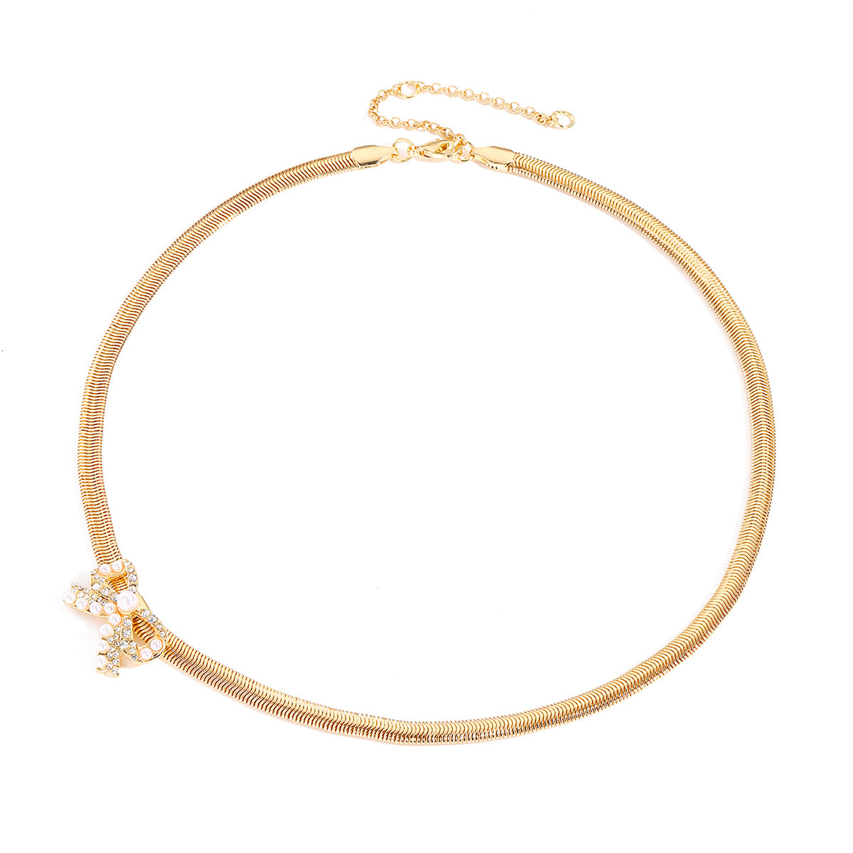 Luxury Jewelry Designer Jewelry Kenjie Snake Chain Bowknot Earrings Necklace Set Cross-border Hot Selling Gold Bowknot Simple Fashion Flat Snake Chain