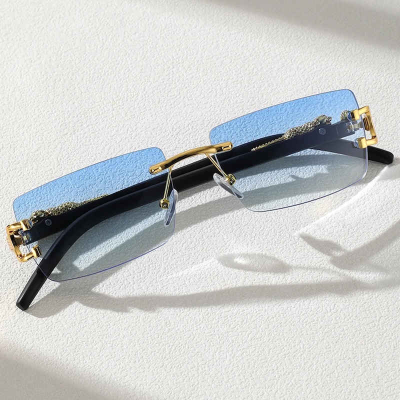 CB Square Rimless Sunglasses Men Leopard Brand Design Women Fashionable Trendy Frameless Rectangular Personalized Sunglasses For Daily Life UV400 Prot