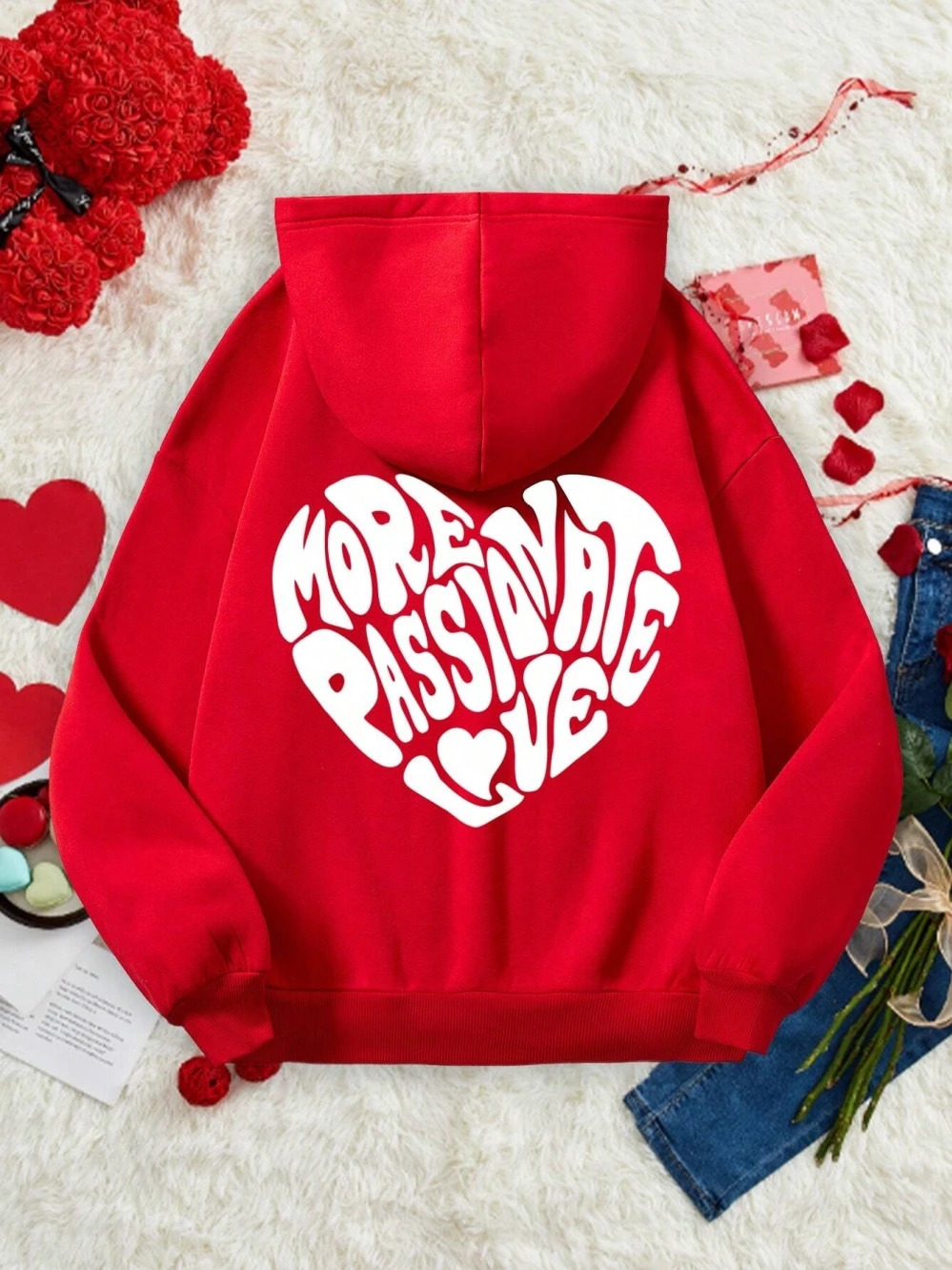 More Passionate Love Letter Graphic Printing Male Hoodie Simple Casual Hoody Warm Loose Sweatshirt Hipster Fleece Sportswear 250704