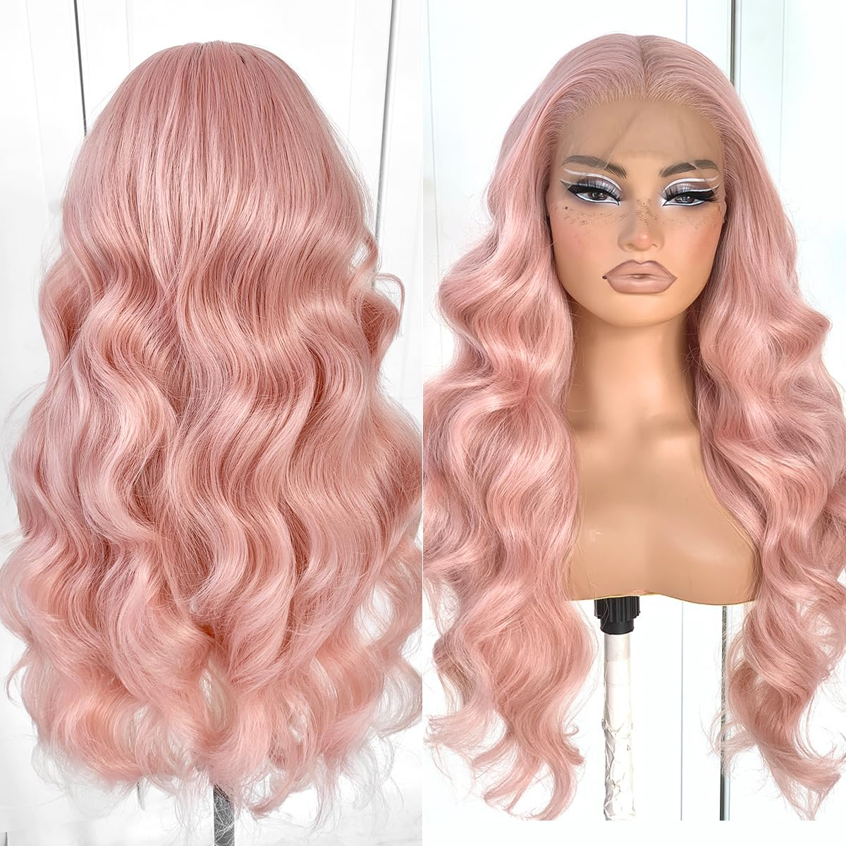 Light Pink Lace Front Wig 13x4 Look Like Really Human Hair Wigs Long Body Wave Synthetic Lace Hair Natural Hairline Heat Resistant Daily 200 Density T