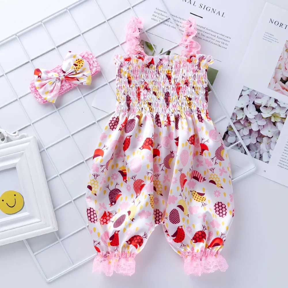 New Girls Summer Backless Romper Baby Lace-up Bloomer Jumpsuit Infant Easter Print Polyester Newborn Photography Props Z250712