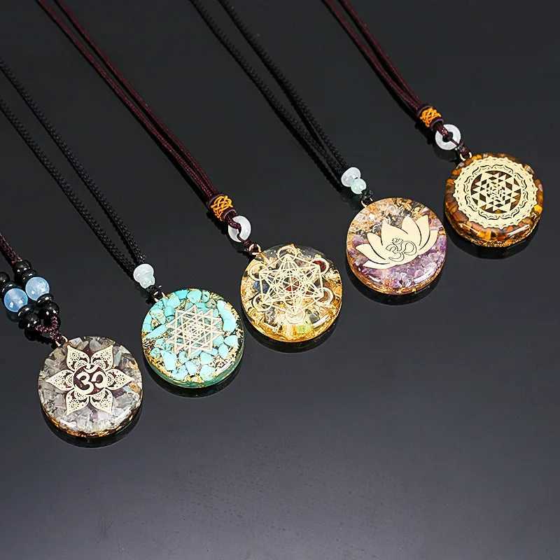 Orgonite Energy Lotus Pendant Necklace Turquoise Reiki Yoga Healing F Resin Sri Yantra Necklace Jewelry Gifts Dropship W250712