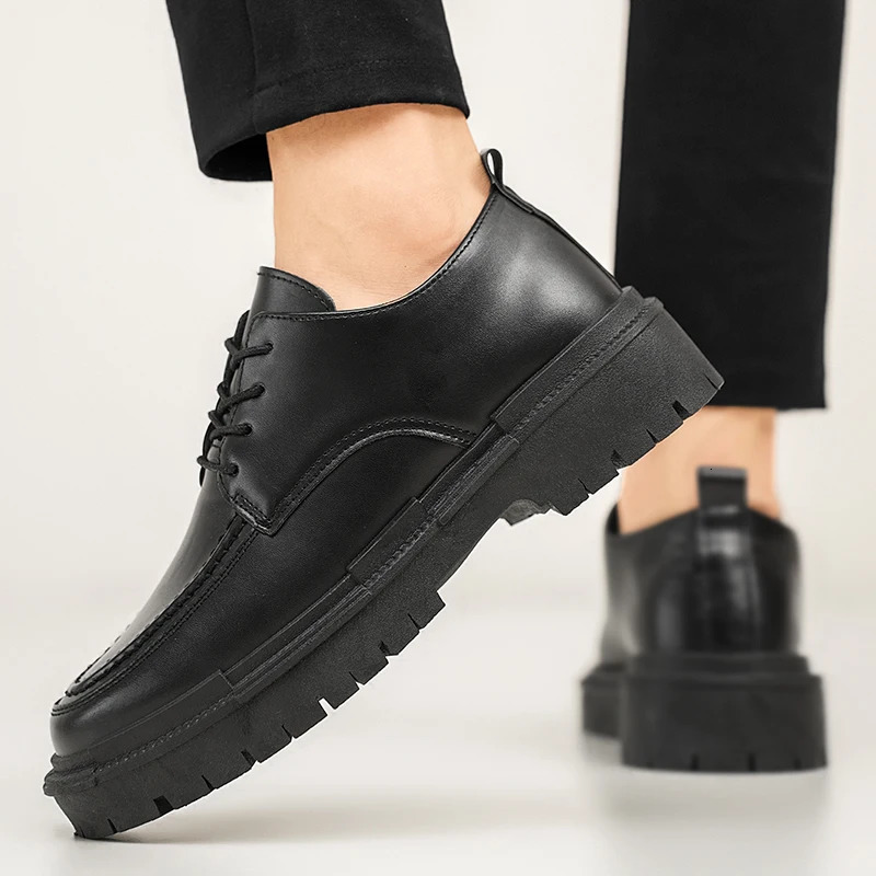 Thick Sole Formal Black Men Leather Shoes Platform Casual Shoes Wedding Dress Oxfords Shoes Men Work Shoes 250712