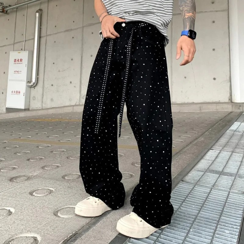 Bright Diamond Wide Leg Baggy Jeans Men Streetwear Fashion Hip Hop Loose Casual Plus Size Oversize Denim Jeans Pants Trousers 250712