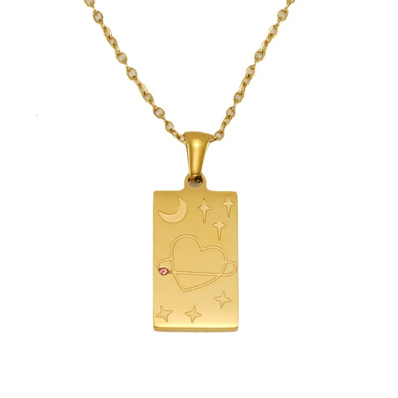 Luxury Jewelry Designer Jewelry Cross-border 18K Gold Stainless Steel Tarot Card Necklace For Women Fashionable Personality Titanium Steel Square Pend
