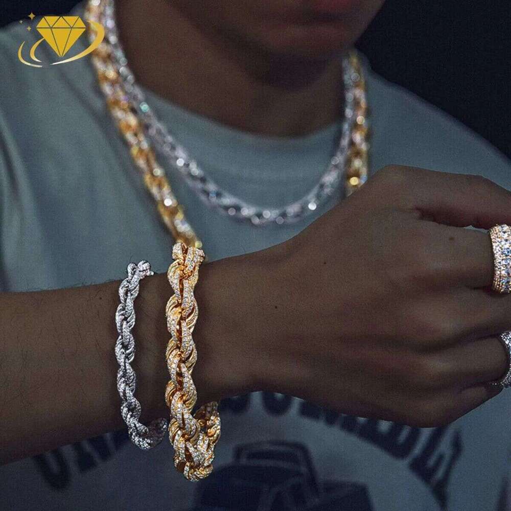 8mm/10mm/12mm Mens Moissanite Rope Necklace Iced Out Sterling Sier Twisted Chain Hip Hop Fine Jewelry Gift