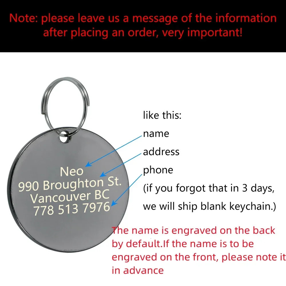 VIP Customizable Engraved Pets ID Tag for Dog Cat Bronze Nameplate Tags Personalized Address Number Dogs Collar ID Pendant 250709