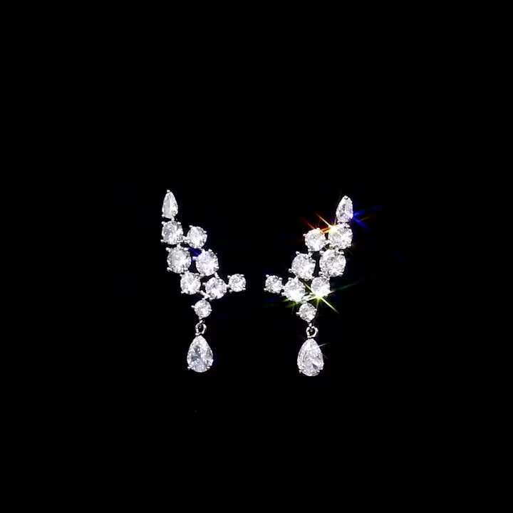 Angel Wing Feather 925 Silver Plated Zircon Diamond Engagement Wedding Cc Drop Stud Earrings for Women