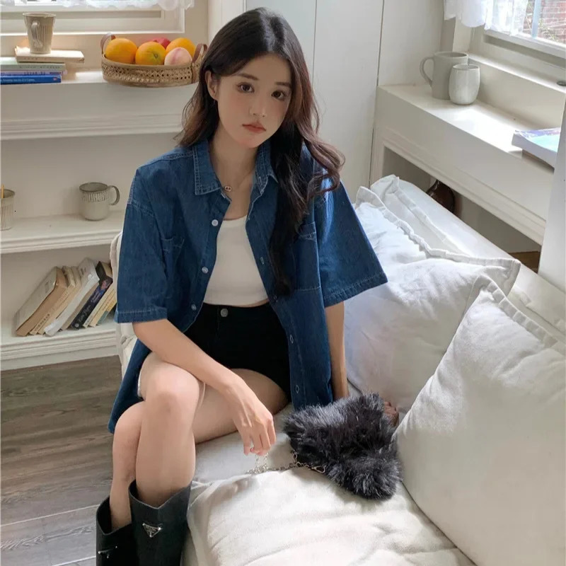 Korean Style Loose Fit Denim Shirt Womens 2025 Spring Summer Casual n Sensibility Thin Jacket Top Factory Direct Sales 250704