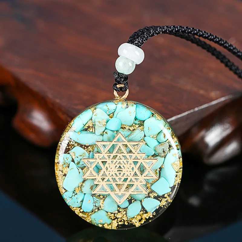 Orgonite Energy Lotus Pendant Necklace Turquoise Reiki Yoga Healing F Resin Sri Yantra Necklace Jewelry Gifts Dropship W250712