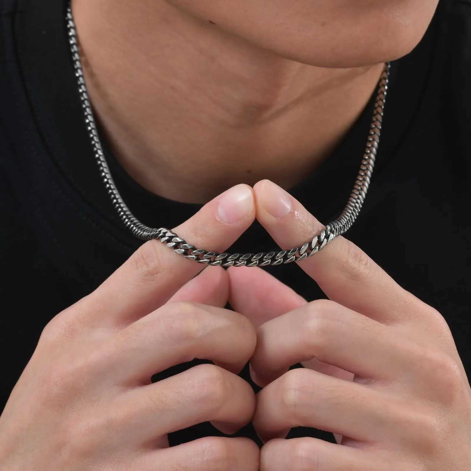 Retro Cuban Chain Necklace for Men BoysVintage Stainss Steel mi Cu CollarsRock Punk Antique Jewelry Gifts W250712