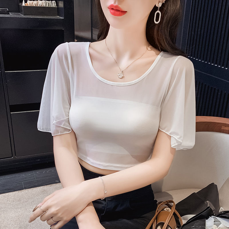 Women's pure desire style bow summer short sleeved T-shirt, women's new French waist reducing short top, new designer T-shirt