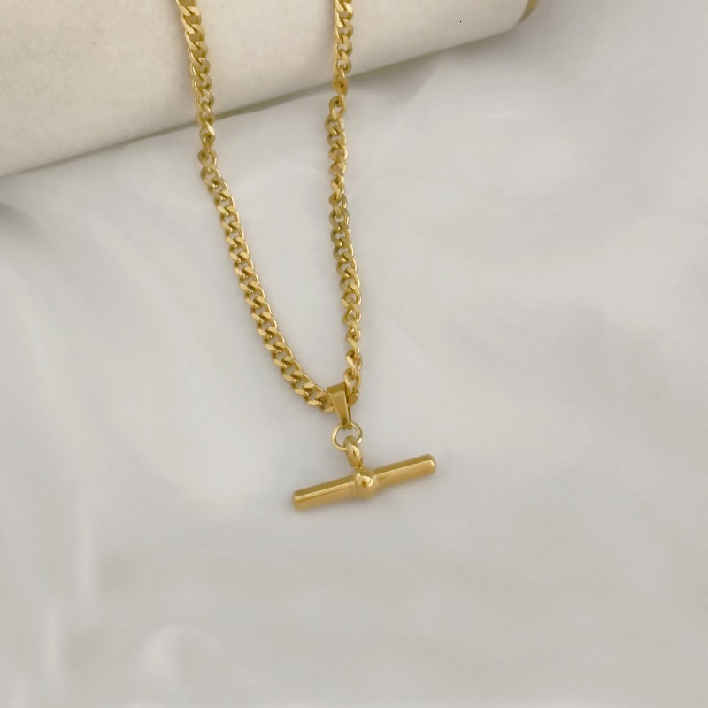 Luxury Jewelry Designer Jewelry Fashion High-end Women's Accessories Stainless Steel T-shaped Pendant Titanium Steel Personality Necklace Light L