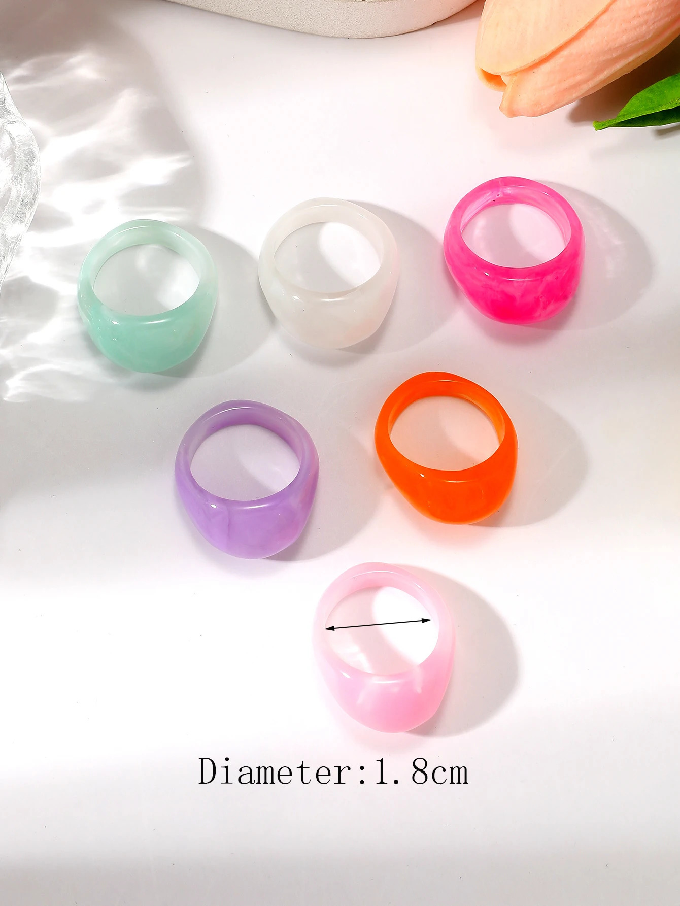 6 PCSEuropean and American Creative Colorful Transparent Acrylic Ring INS Personalized Simple Round Resin Ring for Men and Women 250708