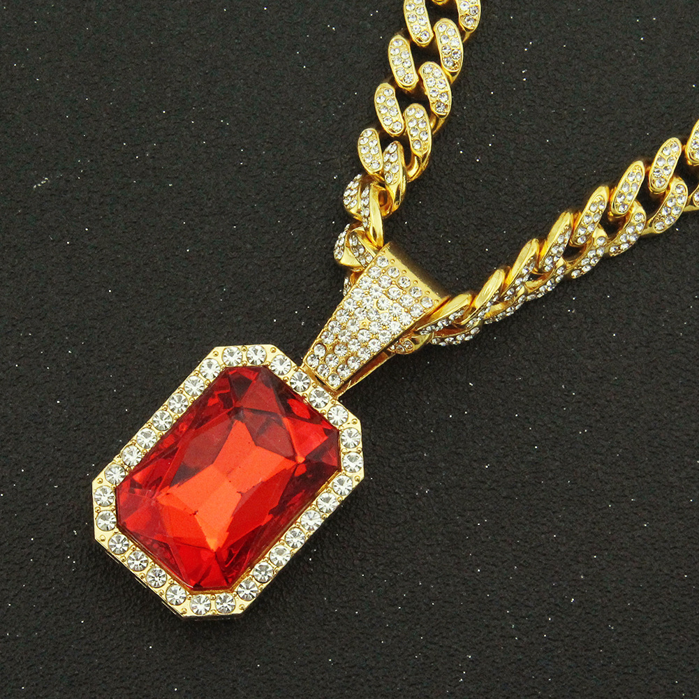 Luxury Jewelry Designer Jewelry European And American Hip-hop Rap Men's Ruby Pendant Necklace Trendy Cool Decoration Chain Necklace