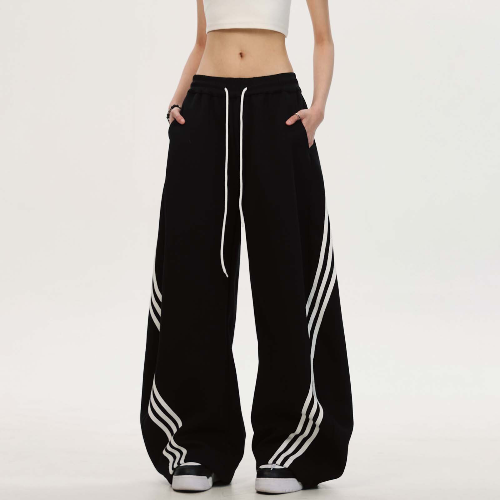 2025 Summer New Women's Pants Retro Style Three Stripe Color blocked Wide Leg Pants Summer Design Loose Sports Pants New Designer Pants