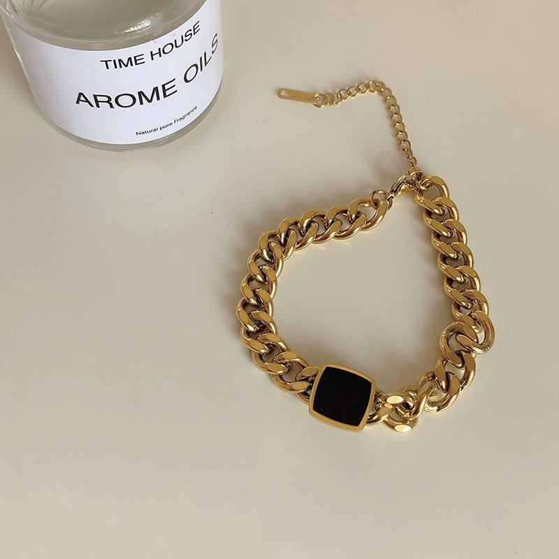 Luxury Jewelry Designer Jewelry Euopean And Ameican Style Unique Niche Vesatile Exaggeated Titanium Steel Thick Chain Non-fading Necklace Black Squae 