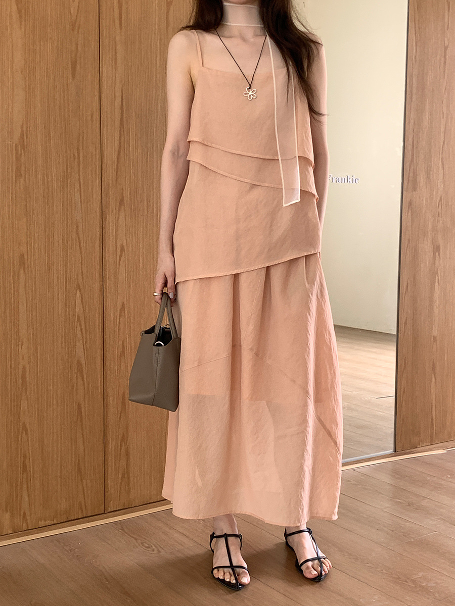 G1220 Women's design irregular Tencel suspender top female summer + high waist A-line skirt