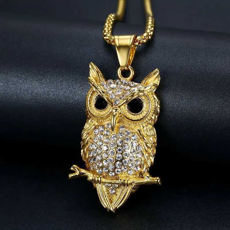 Stainless Steel Titanium Animal Owl Luxury Zircon Hip Hop Pendant Collar Chains Necklace for Men Women Couple Gift Jewel W250712
