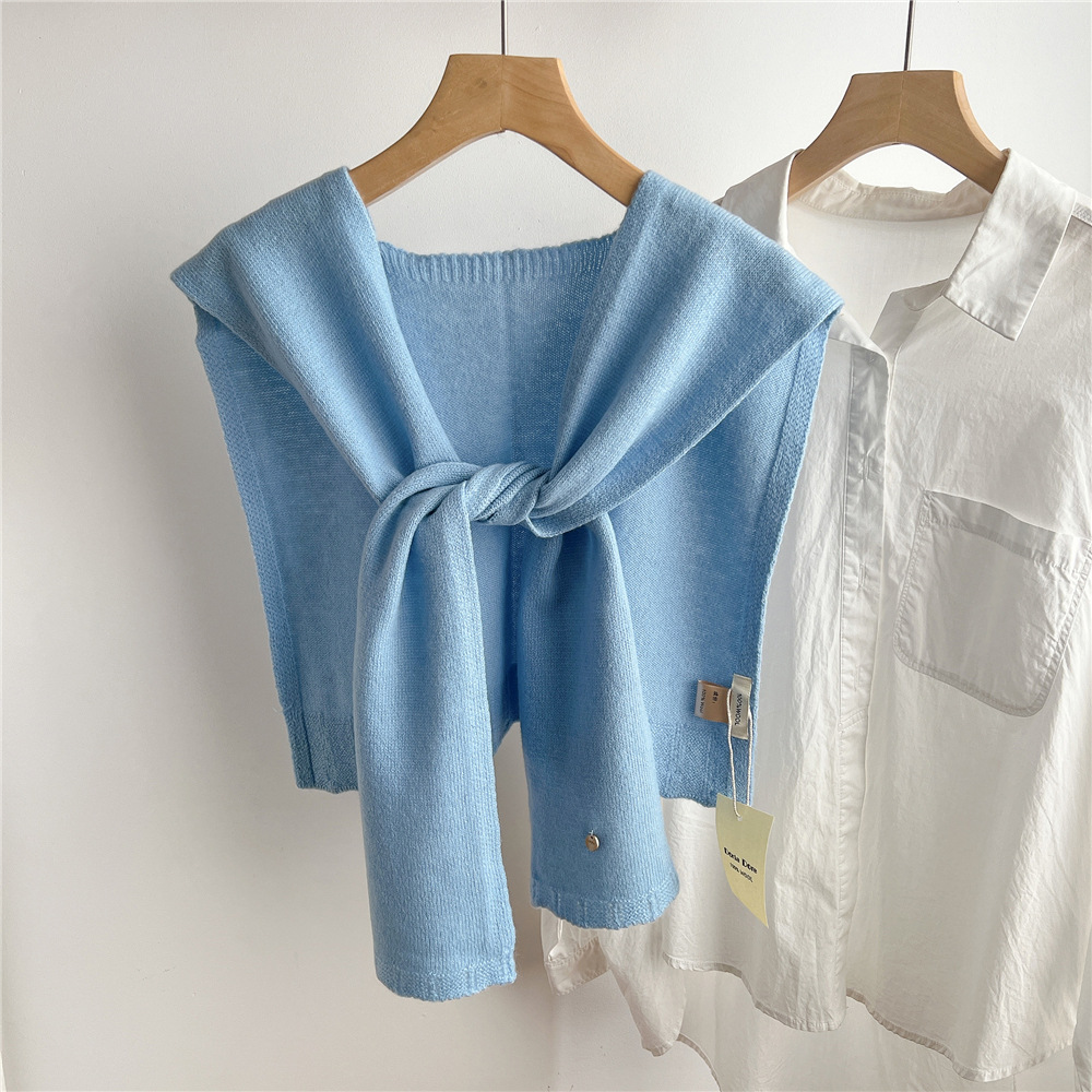K1337 Wool solid color thin outerwear women's fashion cape with skirt Korean knitted air-conditioned room cervical vertebrae protection shawl wom