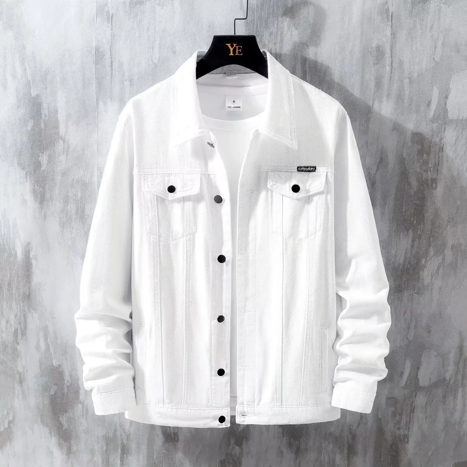 Spring Autumn Casual Trendy White Denim Jacket For Men Korean Style Trendy Casual Work Denim Jacket WearTop 250710