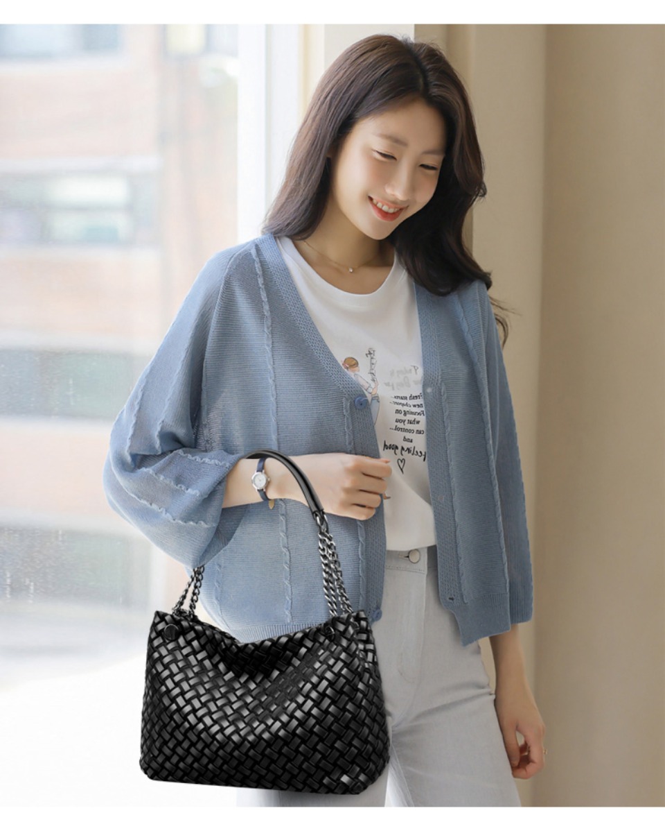 High Quality Chain hand-held woven Soft Pu Leather Women's Tote Bag Luxury Trendy Women Handbag Female Shopping Shoulder Bags