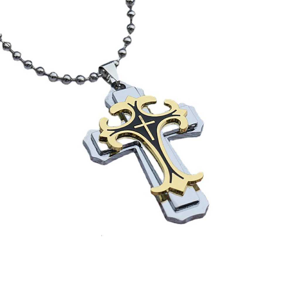 2024 New Necklace For Men Titanium Steel Three-layer Cross Pendant Ball Chain Fresh Sweet Fashion Necklace W250712