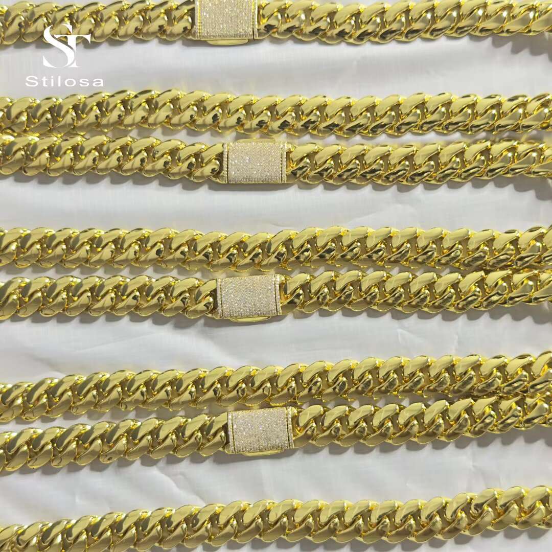 Custom Size Necklace Miami Hip-Hop Cuban Chain Fashion Jewelry 12mm-22mm Link Chain 10k Gold With Moissanite