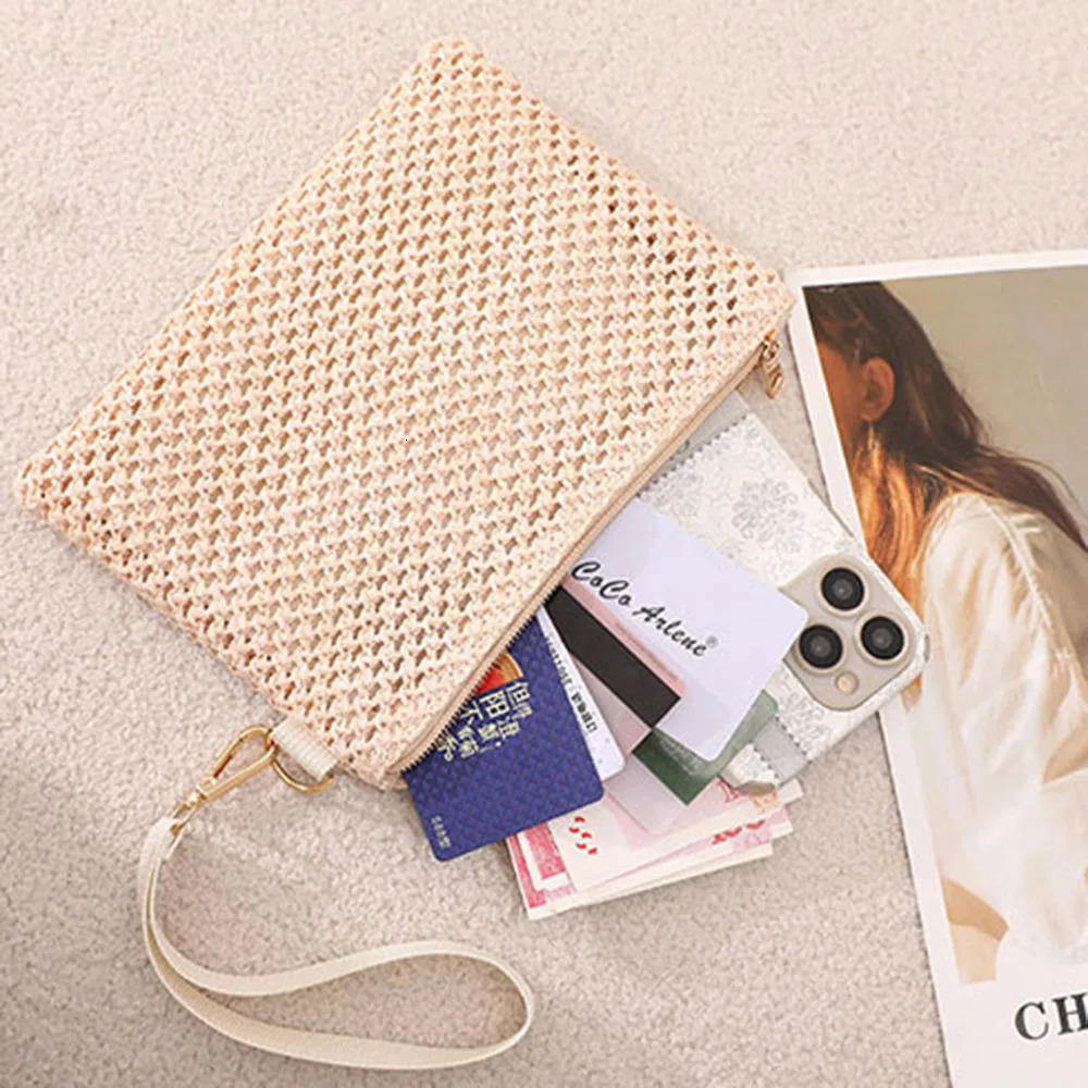 Women Clutch Bag Fashion Handmade Ladies Solid Wristlet Girl Straw Woven Phone Coin Purse Beach Wallet Fresh Sweet 250703