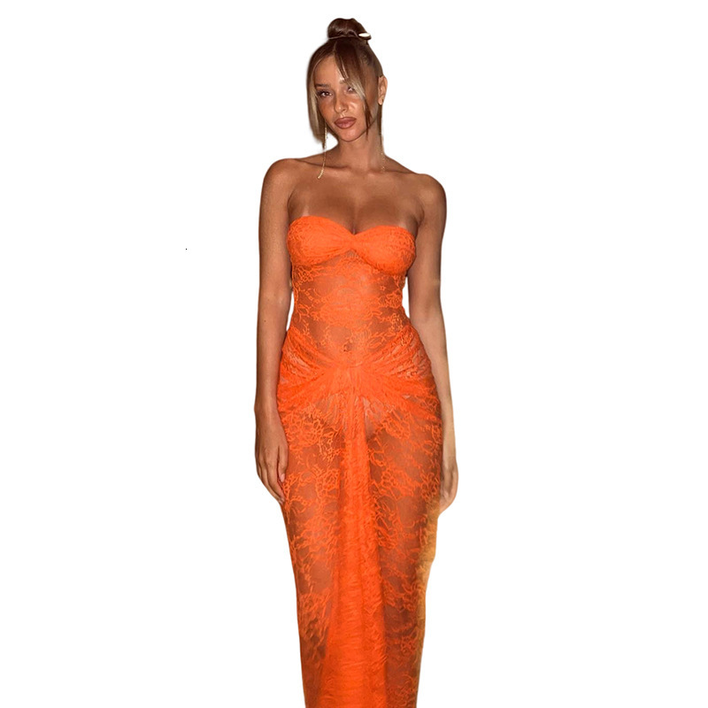 2025 Summer New Women's Skirt Fashion New Women's Fashion Sexy Strapless Lace Transparent Slim Tight Dress Summer New Women's Luxury De