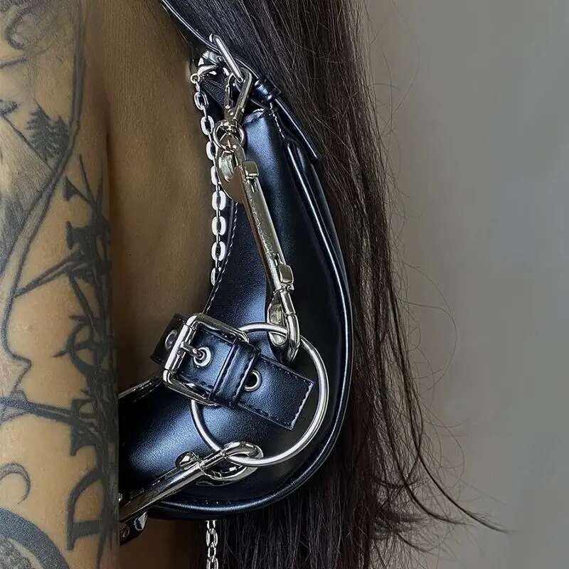 Gothic Lolita JK Haruku Women's Girls Punk One Shoulder Handbag Y2K Rock Japanese Rivet Crossbody Moon Underarm Bag Tote