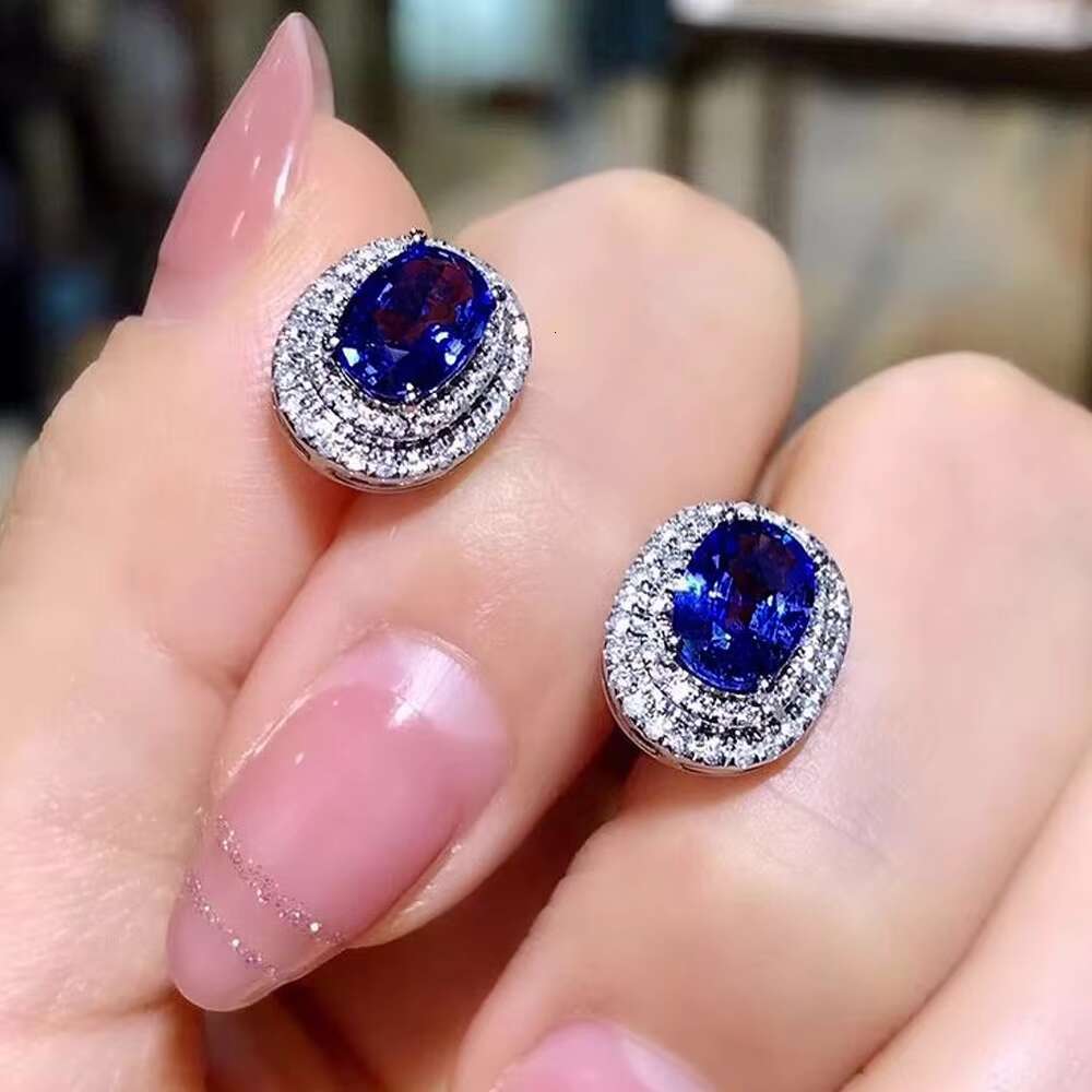 Blue Oval Diamond Stud Earrings Crystal Cubic Zircon Earring for Woman Girls Luxury Party Delicate Jewelry Gift Wholesale