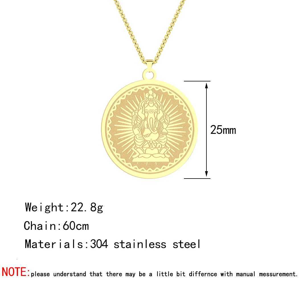 Chandr Stainless Steel Ganesha Coin Necklace for Men Lord Medallion Gold Plated Pendant Hindu Him W250712