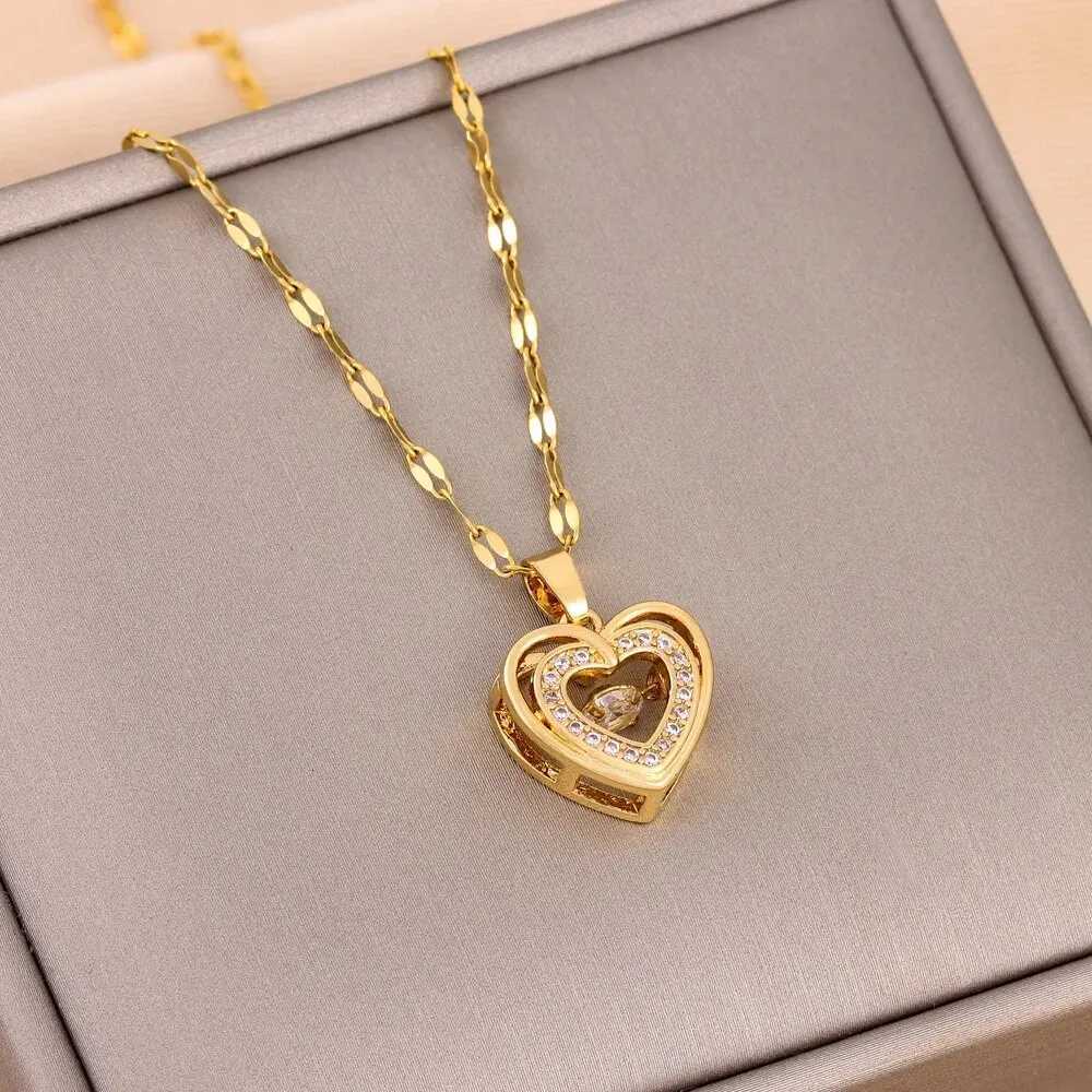 100% Smart Love Zircon Necklace for Women Gold Color Light Luxury Titanium Steel Pendant Necklaces Party Jewelry W250712
